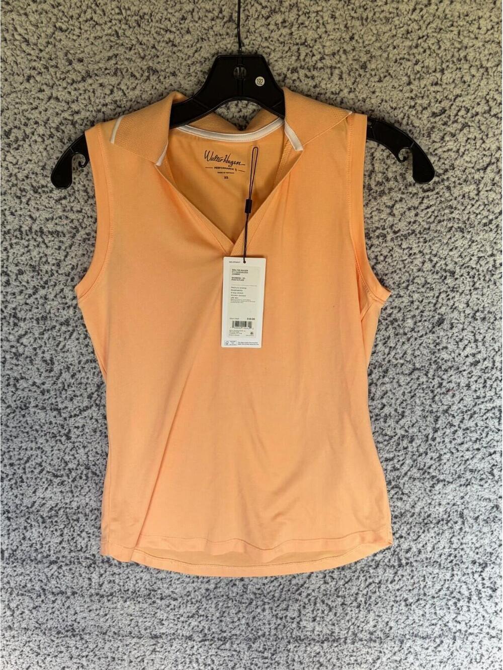 NWT Walter Hagen Performance 11 Sleeveless Golf Polo Womens XS Peach Fuzz UPF 50